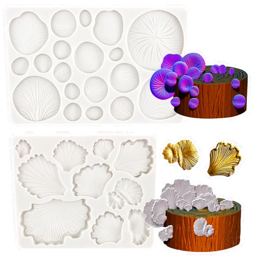 MYPRACS Fungi Fondant Molds Plant Mushroom Cake Decoration Silicone Molds Ginkgo Biloba Candy Chocolate Molds For Cake Decorating Cupcake Topper Polymer Clay Gum Paste Set Of 2