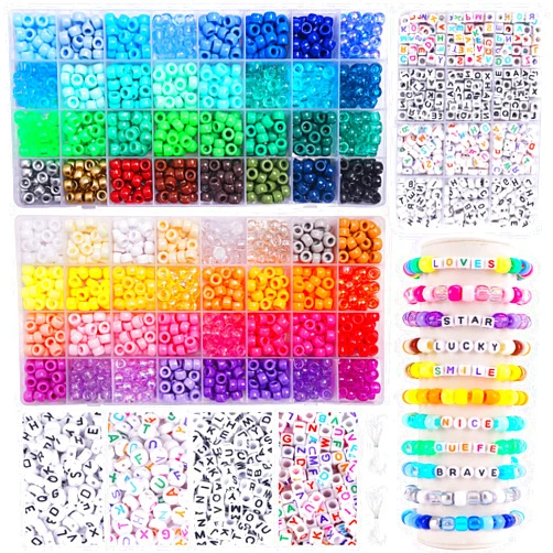 QUEFE 2350pcs, 64 Colors, Pony Beads for Bracelet Making Kit, Rainbow Kandi Beads Friendship Bracelet Kit, Letter Beads and Elastic Strings for Bracelet Necklace Making, Craft Gifts Set for Girls