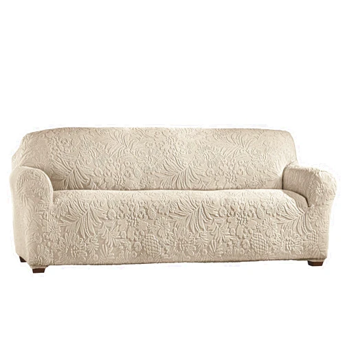 Collections Etc Embossed Tropical Design Stretch Furniture Cover Taupe Sofa