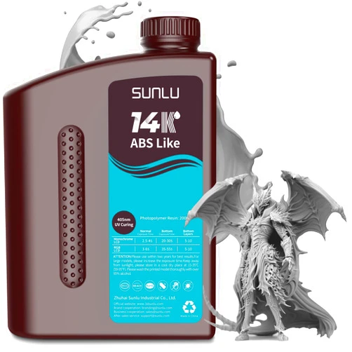 SUNLU ABS-Like 3D Printer Resin 2.0, 14K 3D Resin, Superior Precision, for Detail Printing Miniatures, Smooth Matte Surface, Suit for most LCD Printer, 405nm UV Curing Photopolymer 3D Resin, 2KG, Grey
