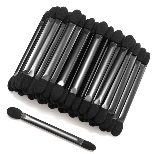 JOCEMY 50 PCS Professional Disposable Dual Side Sponge Eyeshadow Brush, Double Head Eye shadow Brushes Makeup Applicator Cosmetic Tools(Length: 9.5 cm, Flat Handle, Black)