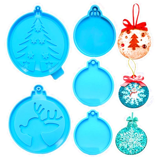 QHZHANG 5pc Christmas Resin Molds Silicone,Epoxy Resin Mold Christmas Ornament Round Shape Pendant Molds,for DIY Christmas Ornament Keychain Jewelry Pendant (C)