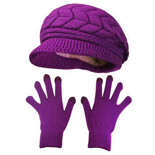 HINDAWI Winter Hats Gloves for Women Knit Warm Snow Ski Outdoor Caps Touch Screen Mittens