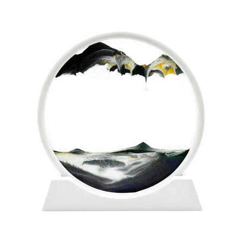 AzureLeap 3D Dynamic Sand Art Liquid Motion, Moving Sand Art Picture Round Glass 3D Deep Sea Sandscape in Motion Display Flowing Sand Frame Relaxing Desktop Home Office Work Decor (12 inch-Black)