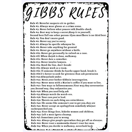DRAXSTAR Rugnifique Gibbs' Rules Metal Tin Sign Vintage Wall Decor Retro Art Funny Decorations Home Bar Pub Cafe Farm Room Plaque Posters 12 X 8 Inch.