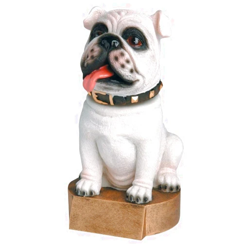 Decade Awards Bulldog Bobblehead Mascot Trophy, White - 6 Inch Tall | Engraved Bulldog Award - Customize Now