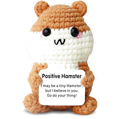 POSSHE Hamster Gifts, Crochet Positive Support Hamster – Handmade Emotional Cheer Support Funny Gifts for Friend Coworker Birthday Christmas Stocking Stuffer White Elephant Under 10 Dollars
