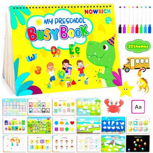 NOWRICH Preschool Toddler Learning Activities, Dinosaur Busy Book for Toddlers 3-5, Montessori Search and Find Educational Game for 3-6 Kids, Alphabets Tracing Coloring Book Birthdays Gifts for Girls Boys