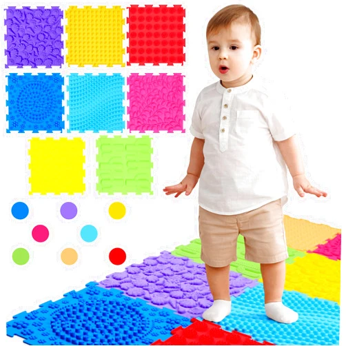 GlikCeil 8 Pcs Sensory Mat Massage Game Mats for Kids Rainbow Sensory Floor Tiles Mats Autistic Children Orthopedic Massage Puzzle(Rainbow Colors)