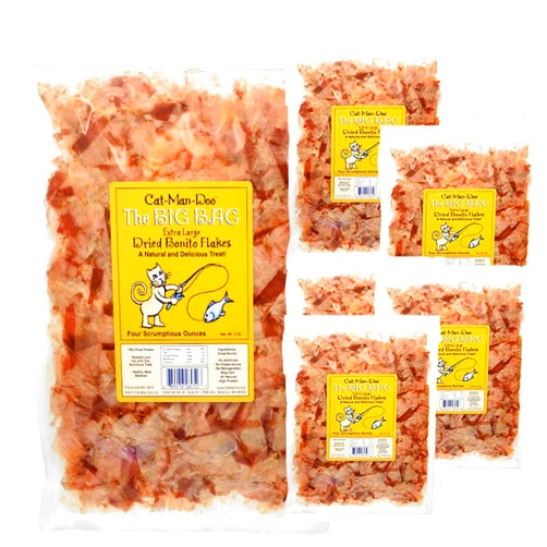 Cat-Man-Doo Extra Large Dried Bonito Flakes Treats for Dogs & Cats - All Natural High Protein Flakes - 4oz Bag (6 Pack)