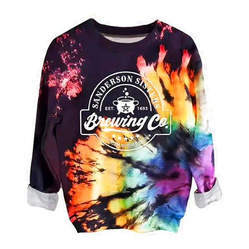 GREFLYING Halloween Sweatshirt for Women Sanderson Witch Museum Graphics Shirts Tops Reverse Tie Dye Rainbow Sweatshirt