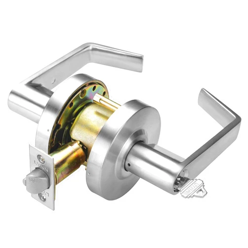 LYNN HARDWARE Commercial Door Lever Lock - Heavy-Duty Locking Door Handle, Designer Door Handles, Cylindrical Lever Lock, Non-Handed Grade 2 Door Handle, Satin Chrome, Classroom Function