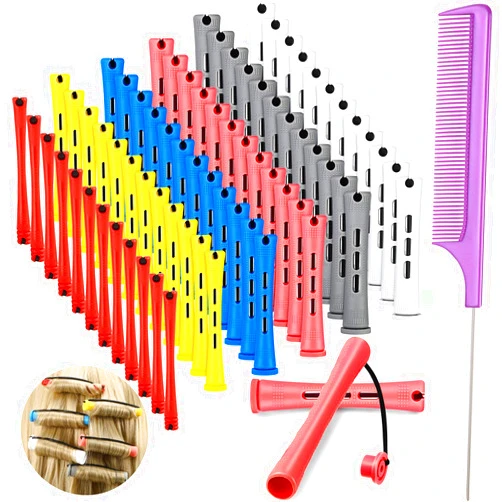 WILLBOND 72 Pieces Hair Perm Rods Set, Short Plastic Perming Rods Cold Wave Rods 6 Sizes Hair Curling Rollers with 1 Piece Steel Pintail Hair Comb for Hairdressing Hair Styling