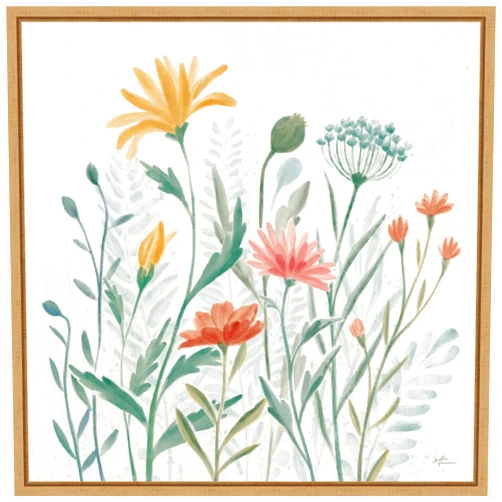 Amanti Art Framed Canvas Wall Art Print Wildflower Vibes III by Janelle Penner (16 in. W x 16 in. H), Sylvie Maple Frame - Small