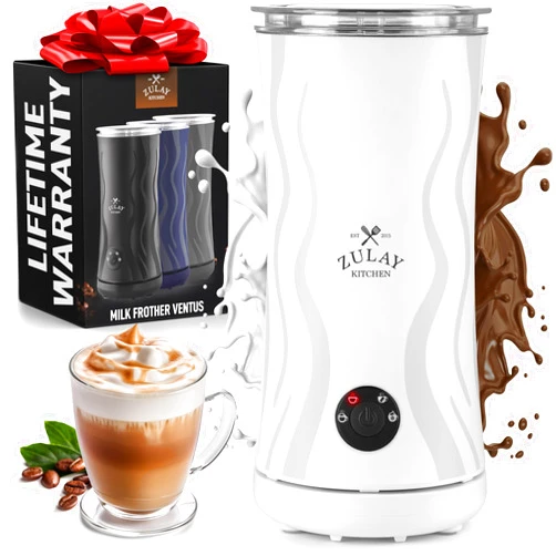 Zulay Kitchen Zulay 4-in-1 Milk Frother and Steamer - Automatic Hot and Cold Foam Maker with Auto Shut Off & Temperature Control for Coffee, Latte, Cappuccino, Hot Chocolate - White