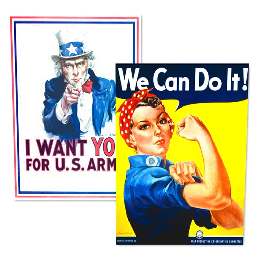 Palace Learning 2 Pack - Uncle Sam - I Want You & We Can Do It Poster Set - World War 2 - Army - Rosie the Riveter (LAMINATED, 18
