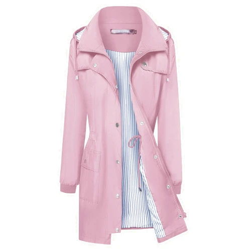 Bloggerlove Rain Jacket Women Lightweight Raincoat Waterproof Windbreaker Striped Climbing Outdoor Hooded Trench Coats S-XXL