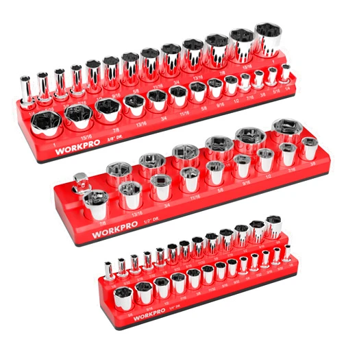 WORKPRO Magnetic Socket Organizer Set, 3-Piece Socket Holder Set Includes 1/4