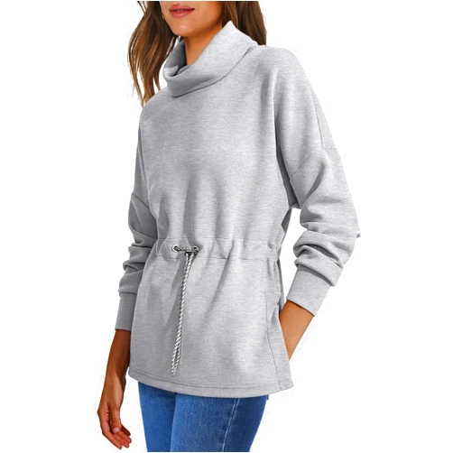 ANRABESS Womens Turtleneck Sweatshirts Drawstring Waist Pullover Tops Loose Fit Long Sleeve Hoodies 2024 Fall Preppy Outfits