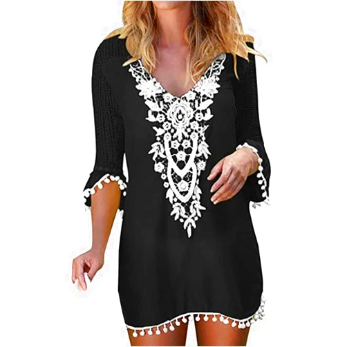 Gibobby Cover Ups for Swimwear Women Dress,Crochet Tassel V Neck Swimsuit Beach Coverup Dress Bikini Cover Ups for Swimwear