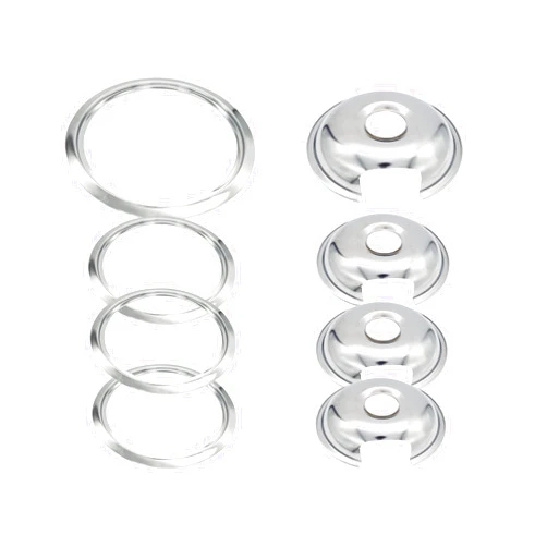 Amazinpure Electric Stove Chrome Drip Pans 1 Large 8'' WB32X10013 & 3 Small 6'' WB32X10012 Gas Stove Burner Drip Pans and Rings for GE Hotpoint & Kenmore