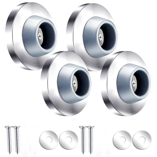Blulu Concave Wall Door Stopper Door Bumper Stainless Steel Wall Protector Door Stops Wall Mount Flush Bumper with Grey Rubber Concave Door Knob Cover Stopper (Silver,4 Pieces)