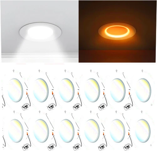 Sunco Lighting Sunco 12 Pack 6 Inch LED Recessed Lighting Retrofit with Night Light, 2700K/3000K/4000K/5000K/6000K Selectable, Dimmable Can Lights, 12W, 1000LM, Damp Rated, Retrofit Installation - ETL