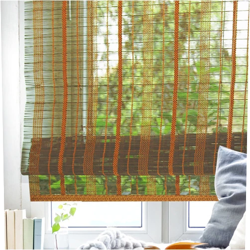 FACIMI Cordless Blackout Roman Bamboo Shades, Light Filtering Natural Woven Shades with 6 Inches High Valance, Custom Room Darkening Privacy Lined Bamboo Blinds for Windows, Doors, 208-12