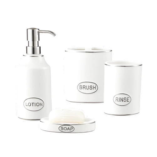 Motifeur Bathroom Accessories Set, 4-Piece Ceramic Bath Accessory Complete Set with Lotion Dispenser/Soap Pump, Tumbler, Soap Dish and Toothbrush Holder (White)