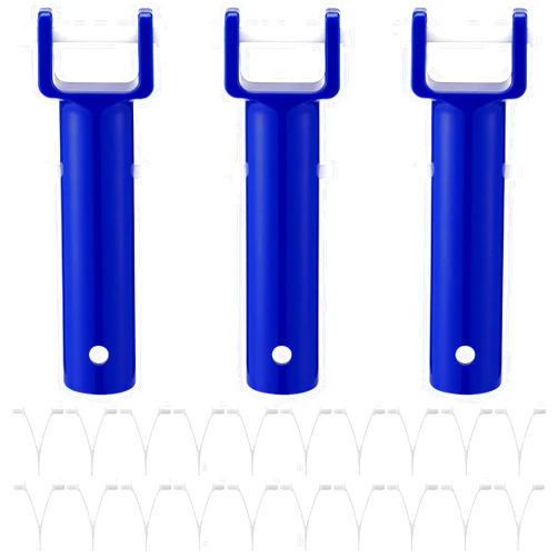 Lasnten 3 Pcs Pool Vacuum Head Replacement Handles Kit with 20 Butterfly V Clips, Plastic Handles with V Clips for Swimming Pool Spa Vacuum Head Jet Brush