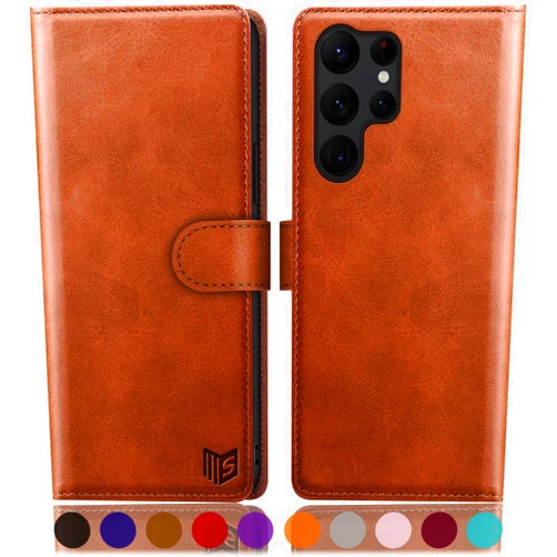 SUANPOT for Samsung Galaxy S24 Ultra Wallet case 【RFID Blocking】 Credit Card Holder,PU Leather Flip Folio Book Phone case Cover Women Men for Samsung S24 Ultra case Wallet(Light Brown)