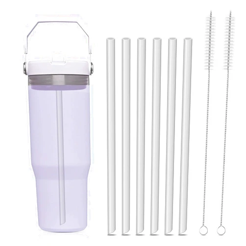 Taladad 6pcs Replacement Straw for Stanley Iceflow 20/30/40/64oz Water Bottle,Reusable Silicon Straws Compatible with Stanley IceFlow 30oz Stainless Steel Tumbler with with Cleaning Brush for Stanley Straw