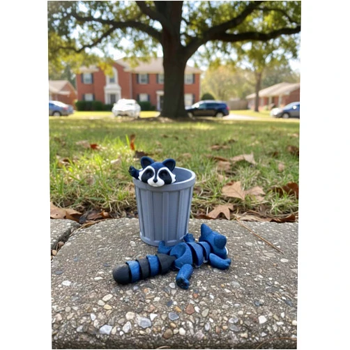 Vexthonarix 3D Printed Raccoon poseable Trash can Panda Sculpture for Home and Office Display, Unique Gift for Adult Lovers/Luminous (Blue/Black, Medium)