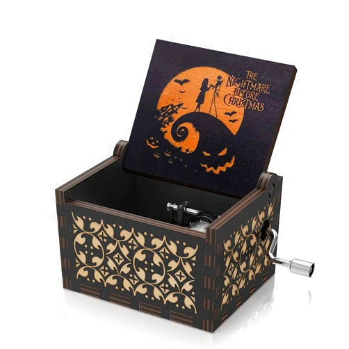 BOOB Hand Crank This is Halloween Tune Wood Music Box Before Christmas Vintage Wooden Musical Gifts for Girlfriend/Women/Daughter/Wife for Halloween Anniversary Christmas(Yellow Black)