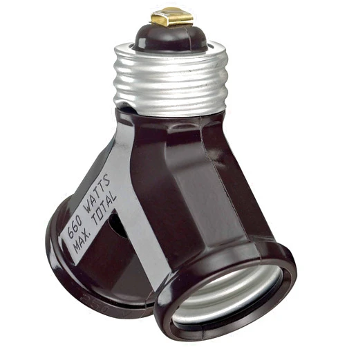Leviton 128 15 Amp, 660 Watt, 250 Volt, Twin Light Socket Adapter, Brown