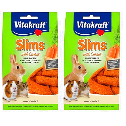 Vitakraft Slims Small Animal Treats - Carrot - Crispy Nibble Stick Treat - 1.76 oz (Pack of 2)