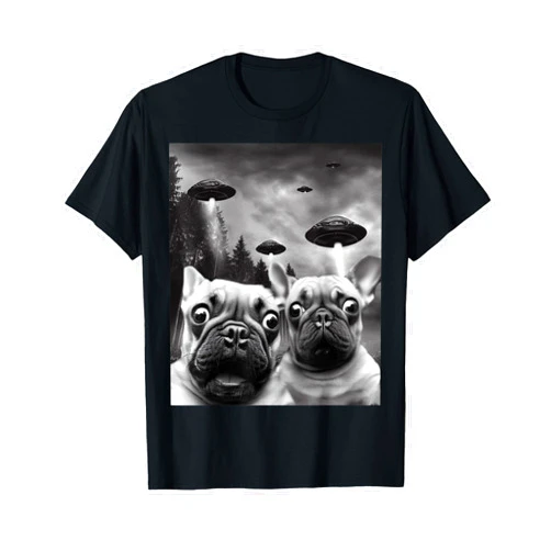 Funny Frenchie shop Frenchie UFO Selfie - Funny French Bulldog Alien T-Shirt