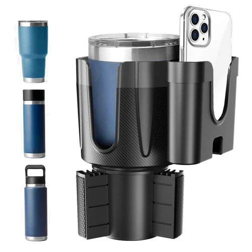 OUSHASAA 2-in-1-Car-Cup-Holder-Expander-Adapter with Phone Holder Adjustable Base Fits Most Cup Holder and Phones, Compatible for HydroFlask, Yeti, Nalgene, Large 32/40 oz Bottles in 3.2