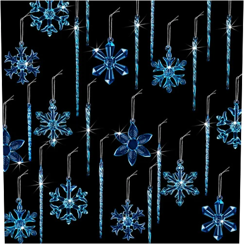Tondiamo 37 Pcs Glass Icicles Snowflake Christmas Ornaments Set, Include 25 Icicles for Christmas Tree Ornaments 12 2.5 Glass Snowflakes Hanging for Xmas Holiday Winter Party Decor(Light Blue)