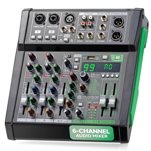 Pyle 6-Channel Audio Mixer, Bluetooth Studio Mixer/DJ Controller with Digital Effects, USB Interface, MP3 Compatible, XLR Inputs and LED Display, Audio Mixing Sound board System 10”x11”x3” inches