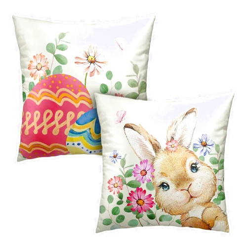 Kwlegh Lovely Bunny Pillow Covers 20 x 20 Set of 2 Cute Rabbit Easter Pillow Cases Egg Flower Pillows Decorative Throw Pillows Cases Holiday Pillow Cases for Indoor Living Room
