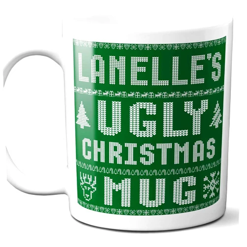 Westwood Tees Lanelle Name Christmas Gift. Personalized Ugly Christmas Sweater Coffee Mug. Funny Custom Xmas Gift, Stocking Stuffer For Friends, Coworkers And Person Who Has Everything. 11 Ounces.