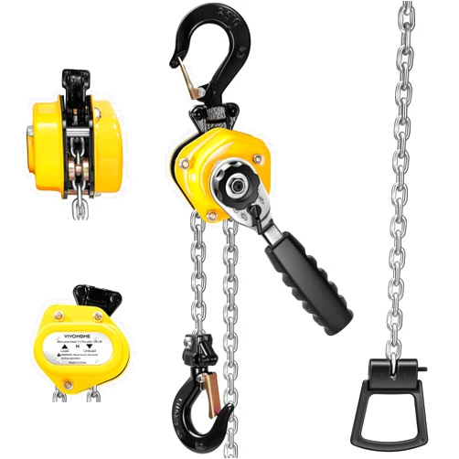 VIVOHOME Mini Chain Hoist 1/2 Ton 10ft Yellow, Lever Chain Hoist with G80 Manganese Steel Chains, Manual Chain Fall for Garages, Warehouses, and Automotive Tasks