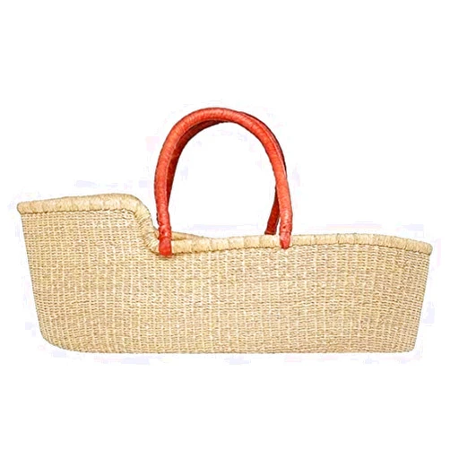 The African Home Goods Large Organic Baby Moses Bassinet Handmade Toddler Bed with Brown Handles - Dye Free