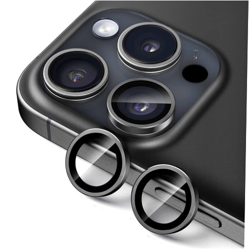 Upcommon UARMOR Camera Lens Protector for iPhone 15 Pro & 15 Pro Max 9H Tempered Glass & Aluminum Ring, HD Clear, Easy Installation Kit, Case Friendly, Anti Scratch, Shatterproof - Black Titanium