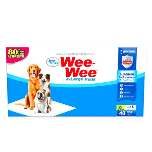 Four Paws Wee-Wee Superior Performance XL Pee Pads for Extra Large Dogs, Leak-Proof Floor Protection Dog & Puppy Quilted Potty Training Pads, Unscented, 28