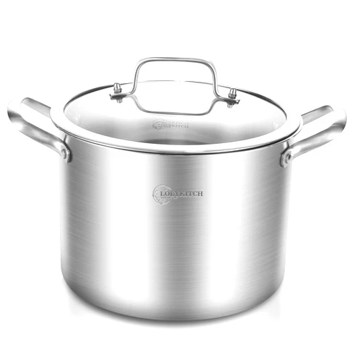 LOLYKITCH Tri-Ply Whole Clad 8 Quarts Stainless Steel Stock Pot with Lid,Induction Cooking Pot,Soup Pot,Heavy Duty,Oven and Diswasher safe.