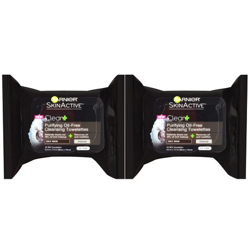 Garnier Skin Skinactive Clean+ Charcoal Oil-Free Makeup Remover Wipes, 2 Count
