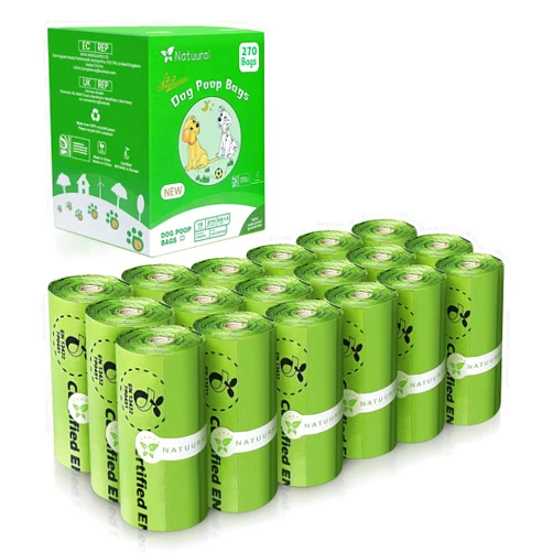 Natuural Biodegradable Dog Poop Bags-270Bags 18Rolls, Poop Bags for Dogs Made of Cornstarch, Certified ASTM D6400 By USA, Unscented, Suitable for Large |Small Dogs (Green)