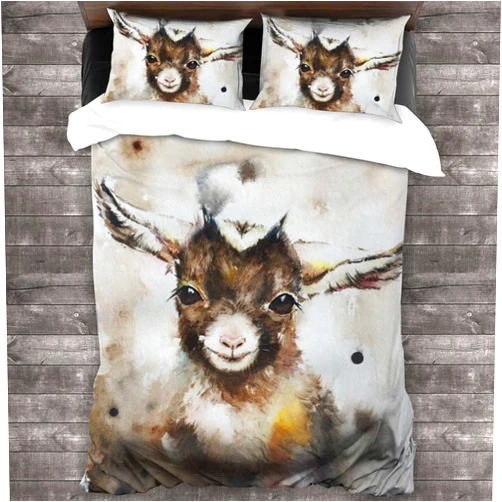 Attducza Watercolour Baby Goat 3-Piece Bedding Set Twin Full Queen King Size Soft Cozy Comforter Sets for Home Bedroom Hotel with 2 Pillowcase, Black, One Size